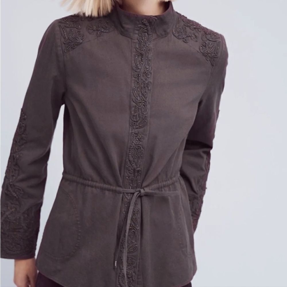 Anthropologie Love Sam Travis Beaded Cargo Jacket Size Small
